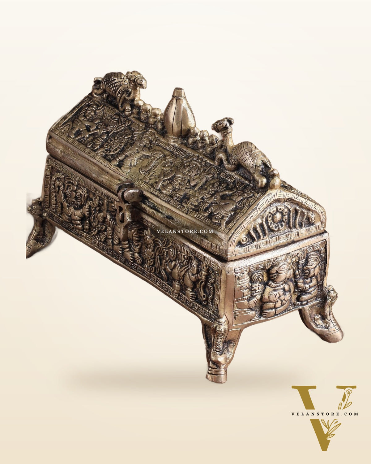 Pure Brass Multipurpose Jewelry Box – Camel Design with Intricate Carvings