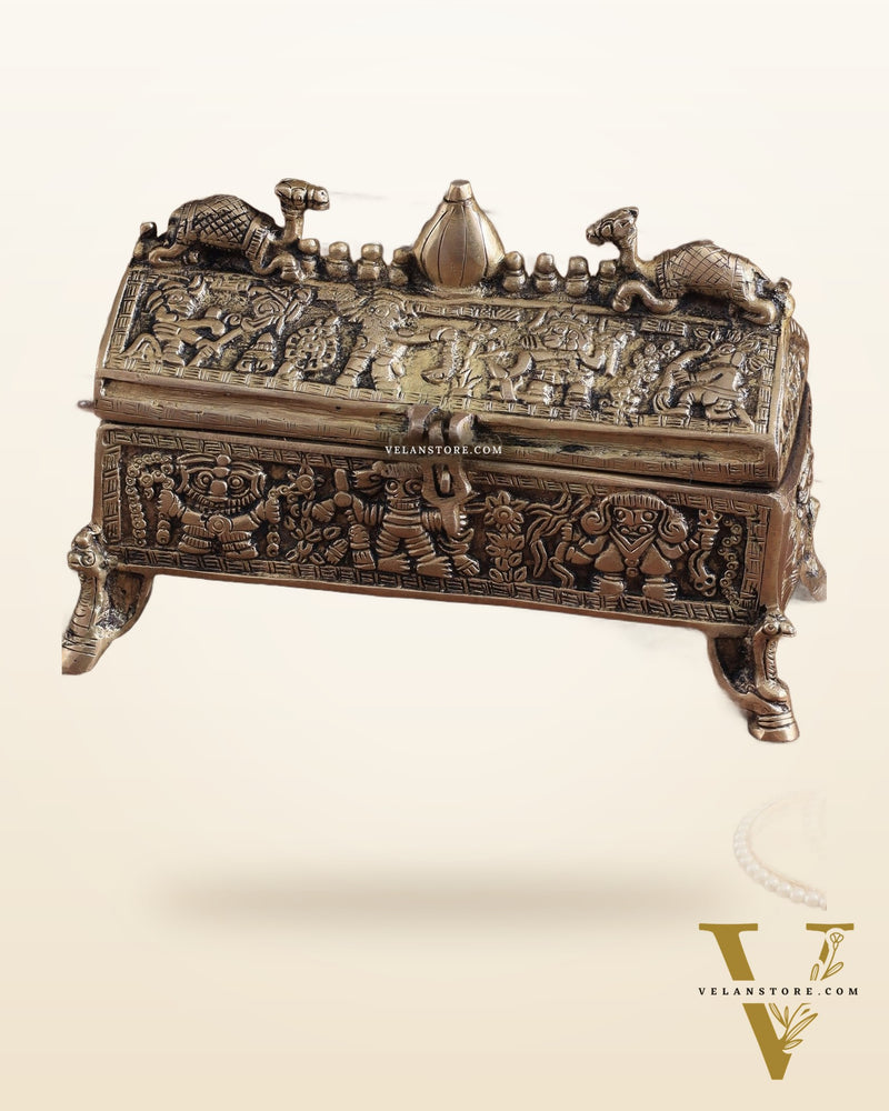 Pure Brass Multipurpose Jewelry Box – Camel Design with Intricate Carvings