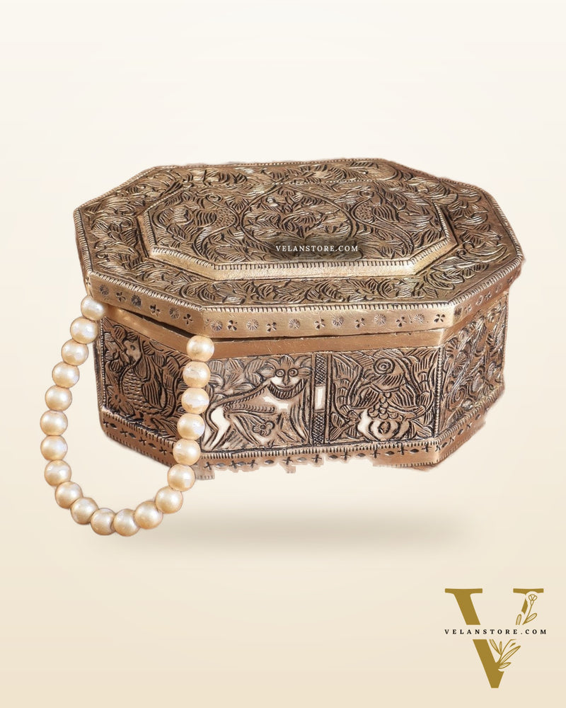 Pure Brass Multipurpose Storage Box with Animal Carvings