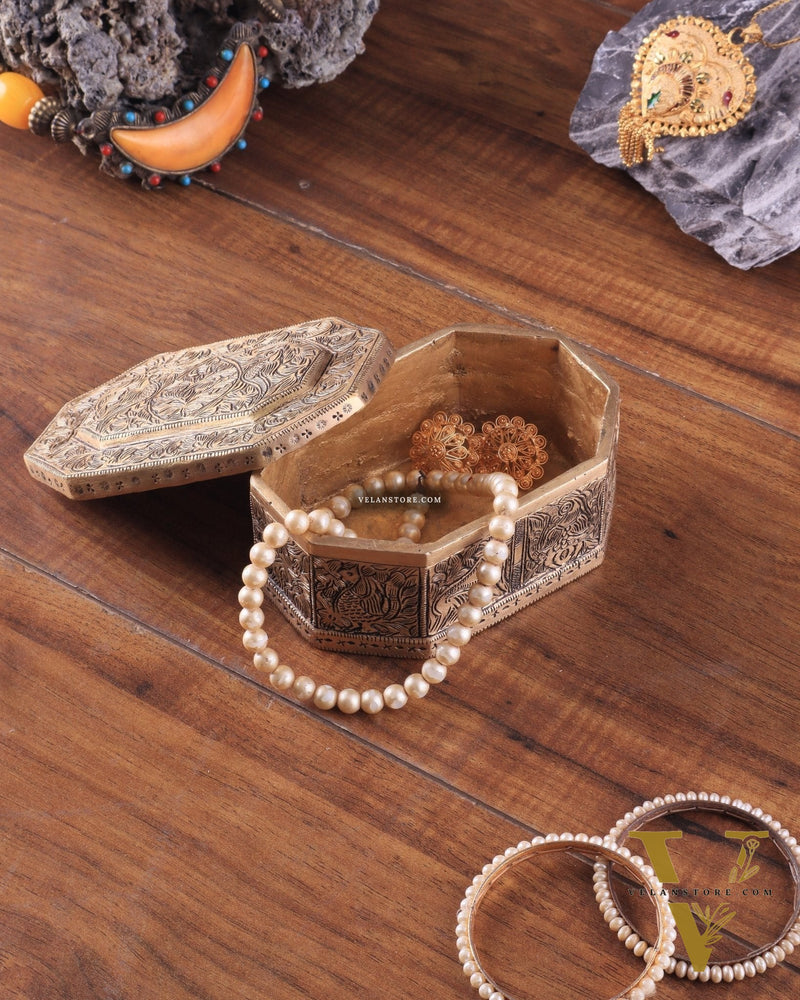 Pure Brass Multipurpose Storage Box with Animal Carvings