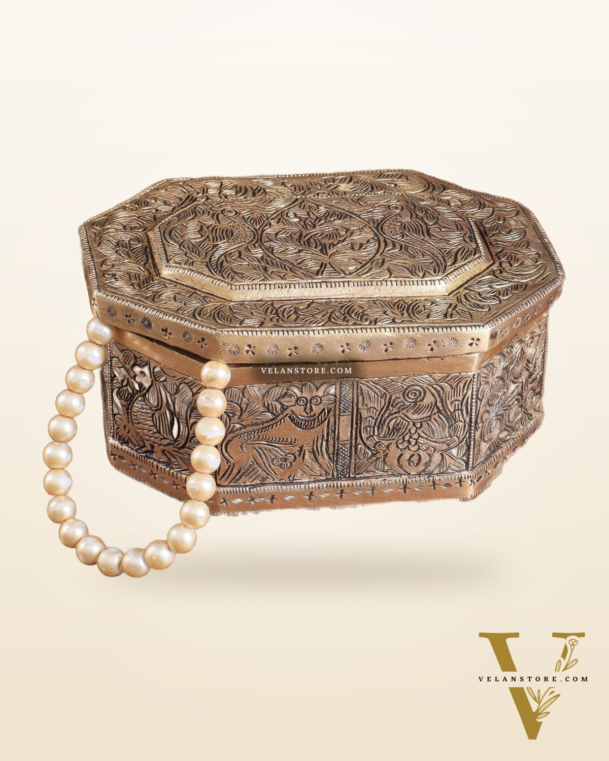 Pure Brass Multipurpose Storage Box with Animal Carvings