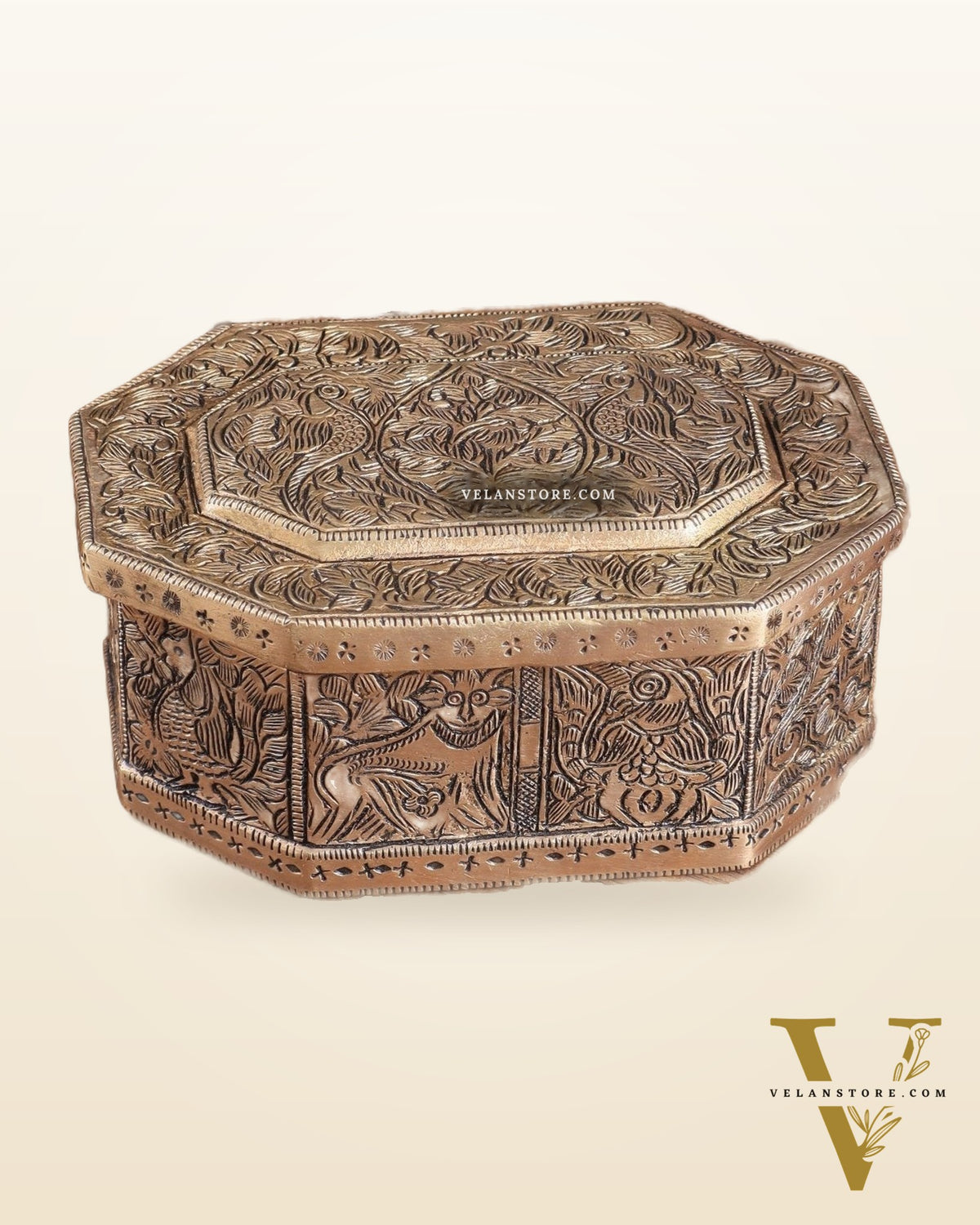 Pure Brass Multipurpose Storage Box with Animal Carvings