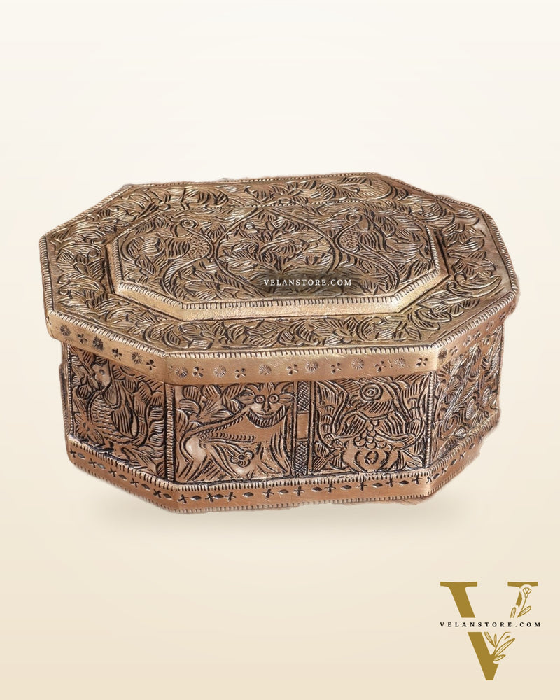 Pure Brass Multipurpose Storage Box with Animal Carvings