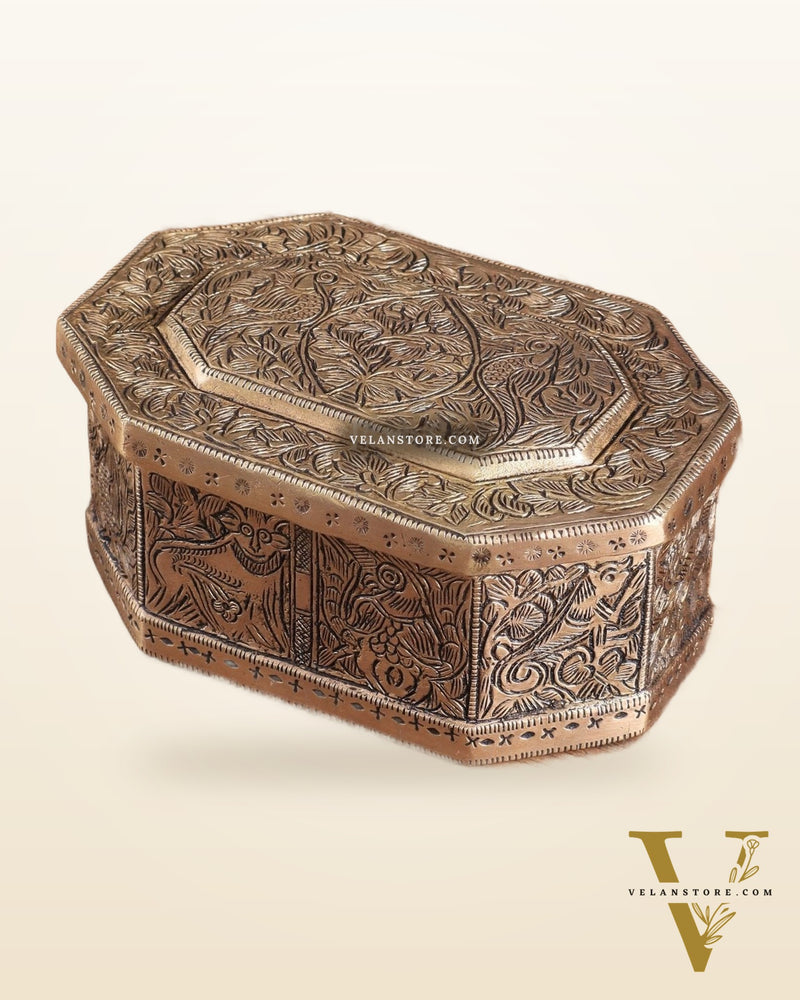 Pure Brass Multipurpose Storage Box with Animal Carvings