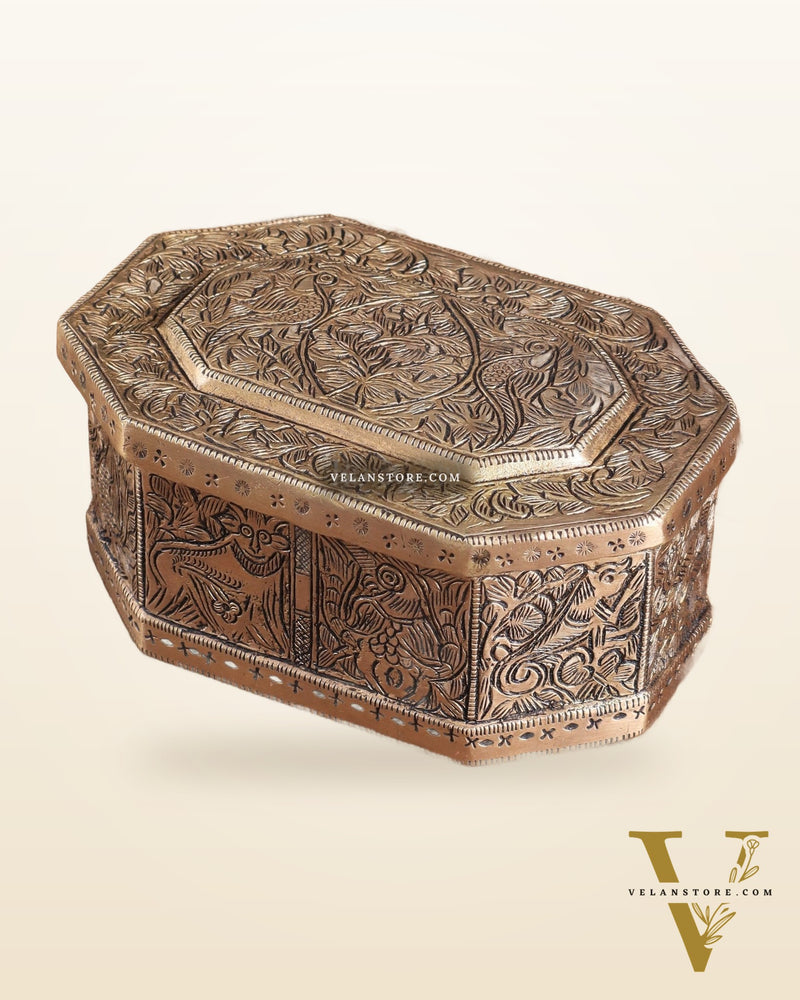 Pure Brass Multipurpose Storage Box with Animal Carvings
