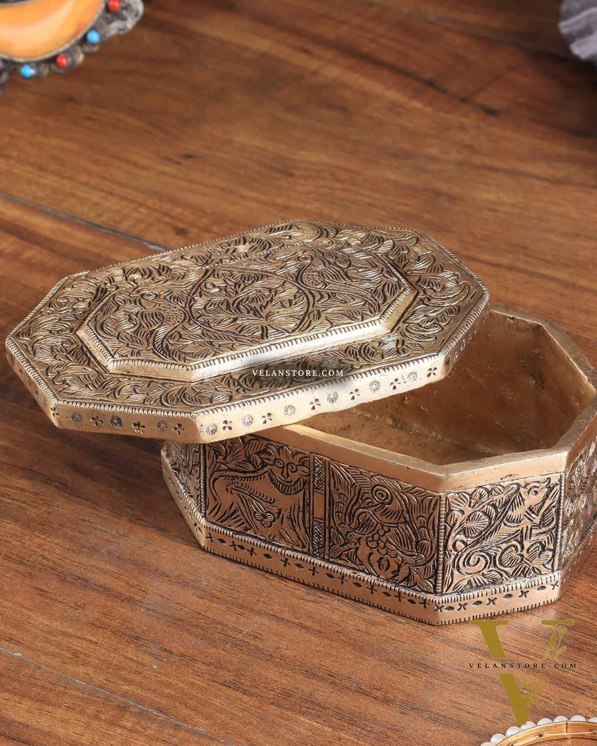 Pure Brass Multipurpose Storage Box with Animal Carvings
