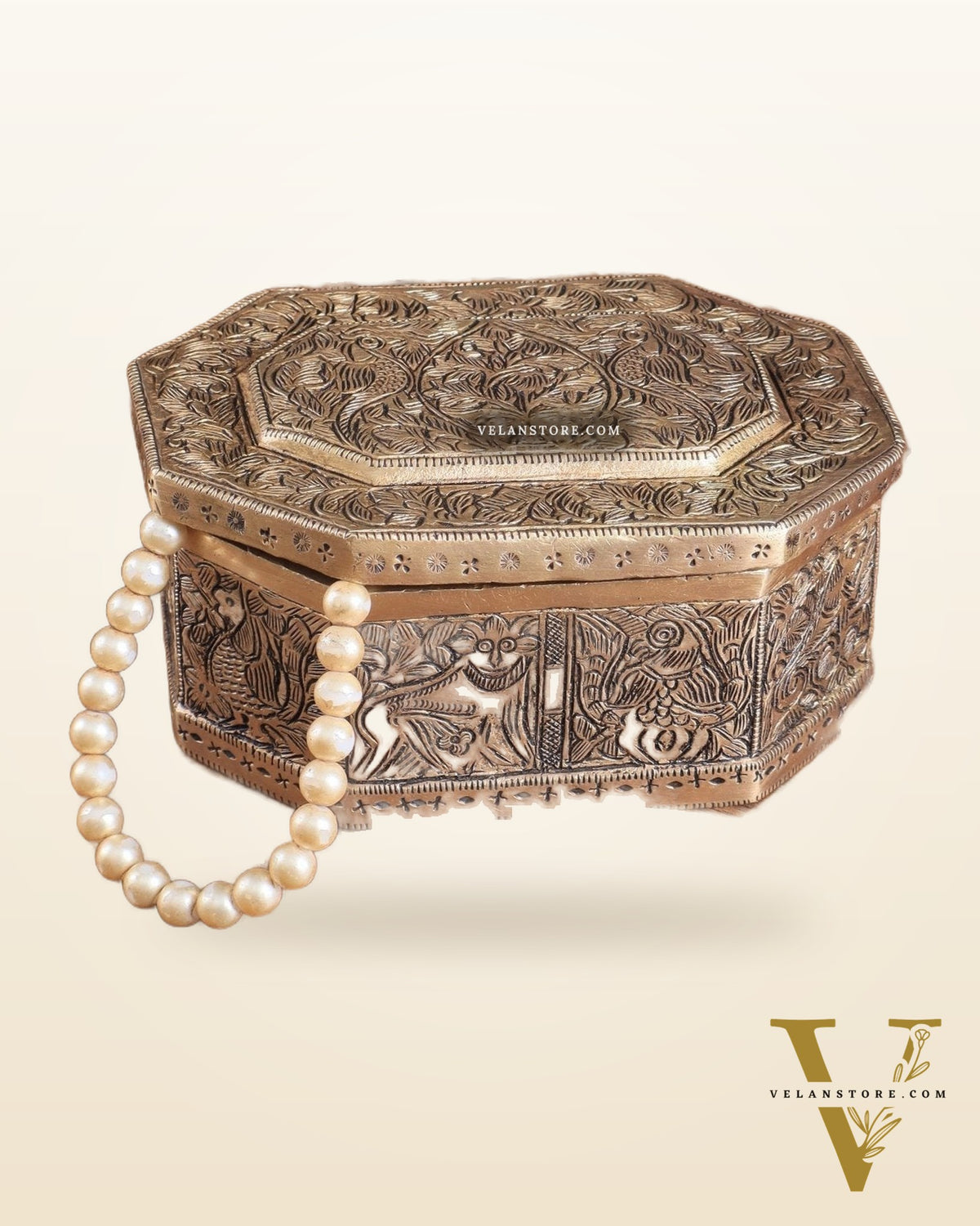 Pure Brass Multipurpose Storage Box with Animal Carvings