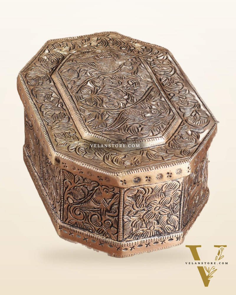 Pure Brass Multipurpose Storage Box with Animal Carvings