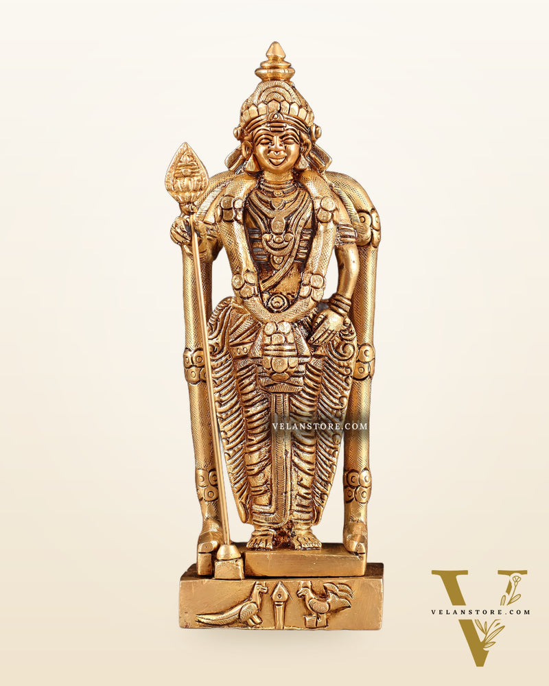 Pure Brass Murugan Swamy Kartikeya Idol – 7" Superfine Carvings