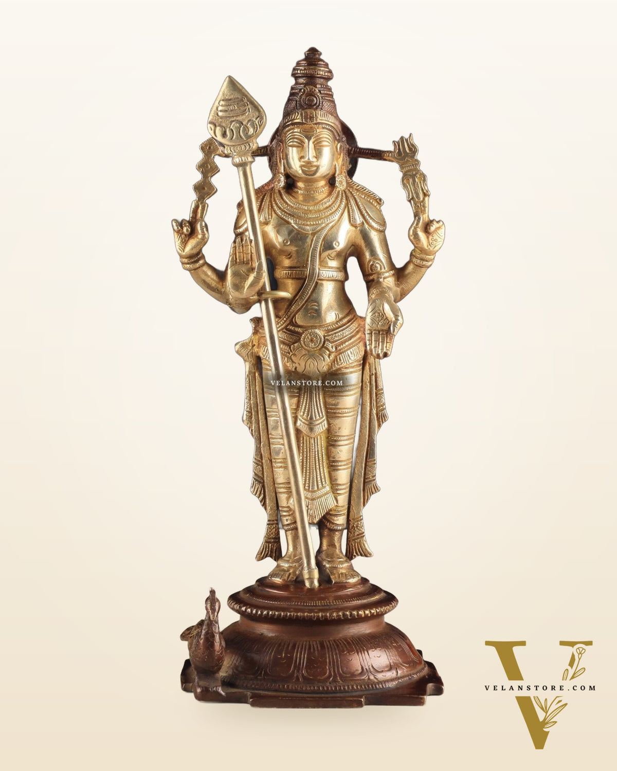Pure Brass Murugan Swamy Statue - Unique Design 10.5"
