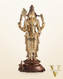 Pure Brass Murugan Swamy Statue - Unique Design 10.5"