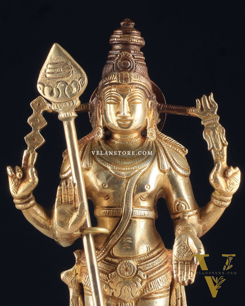 Pure Brass Murugan Swamy Statue - Unique Design 10.5"