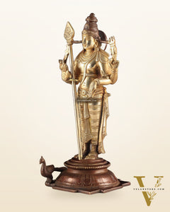 Pure Brass Murugan Swamy Statue - Unique Design 10.5"