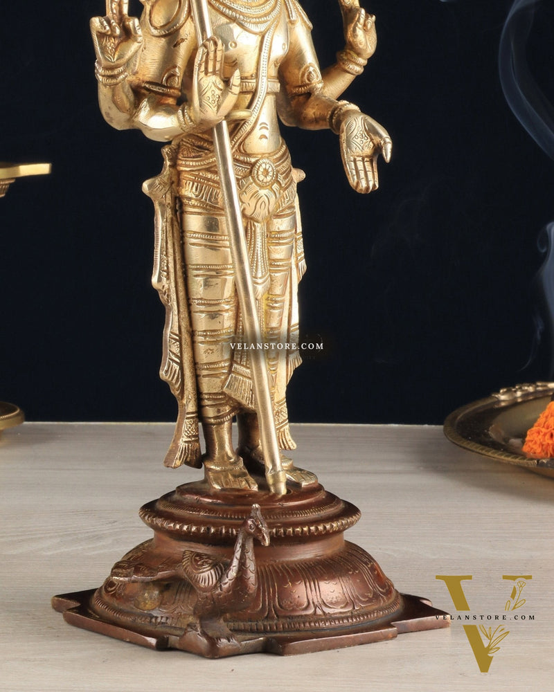 Pure Brass Murugan Swamy Statue - Unique Design 10.5"
