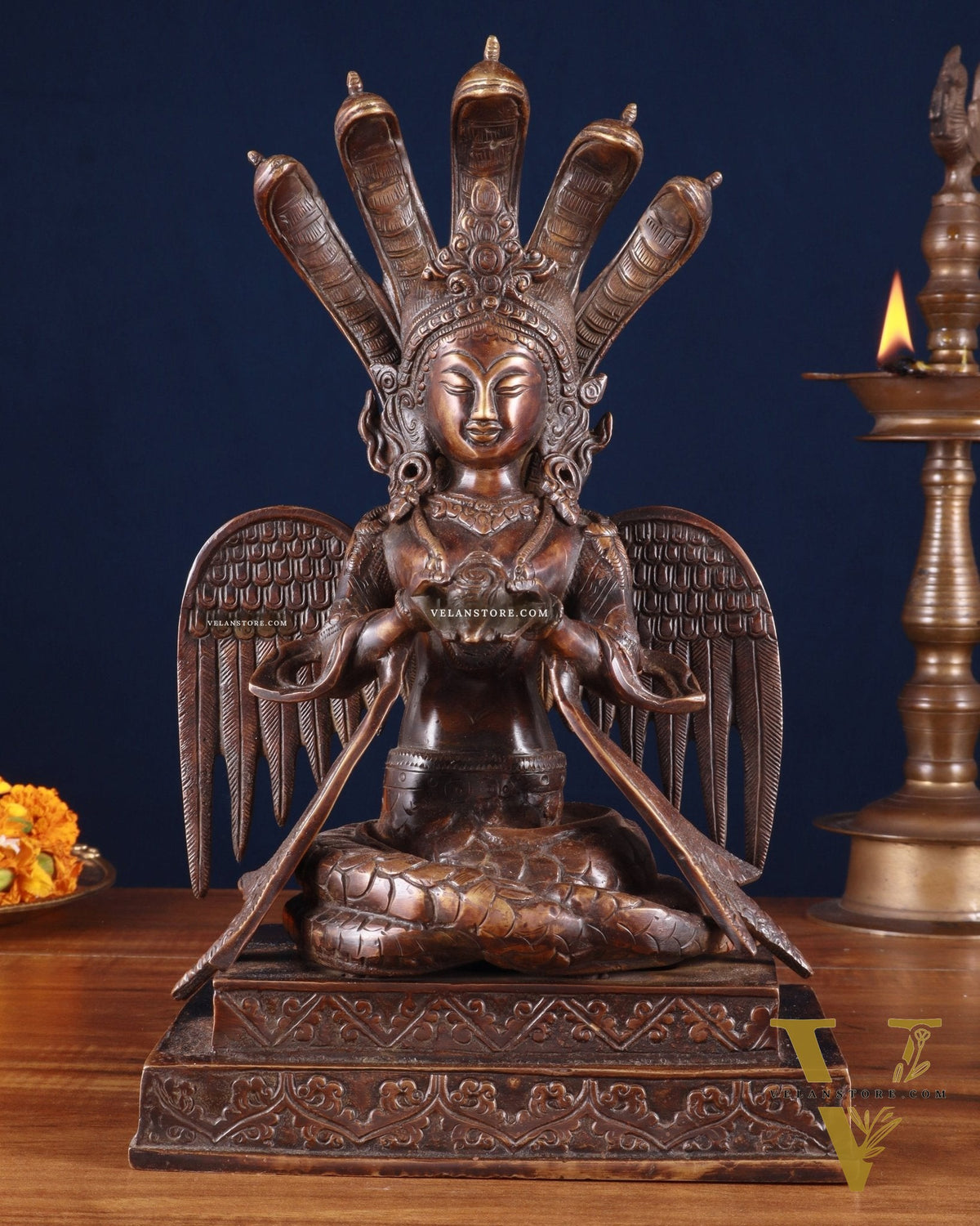 Pure Brass Naag Kanya – Snake Goddess Statue, 12.5"
