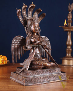 Pure Brass Naag Kanya – Snake Goddess Statue, 12.5"