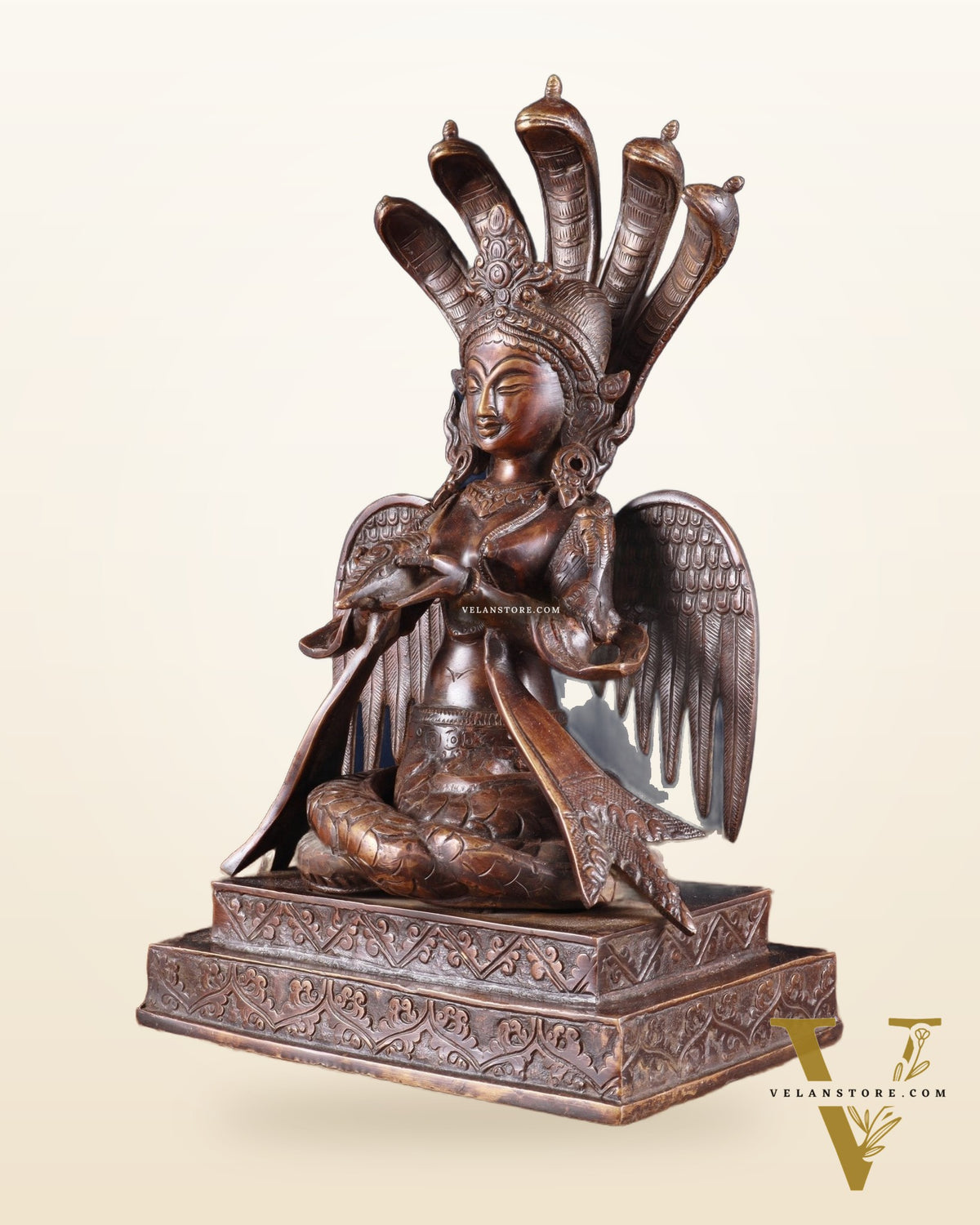 Pure Brass Naag Kanya – Snake Goddess Statue, 12.5"