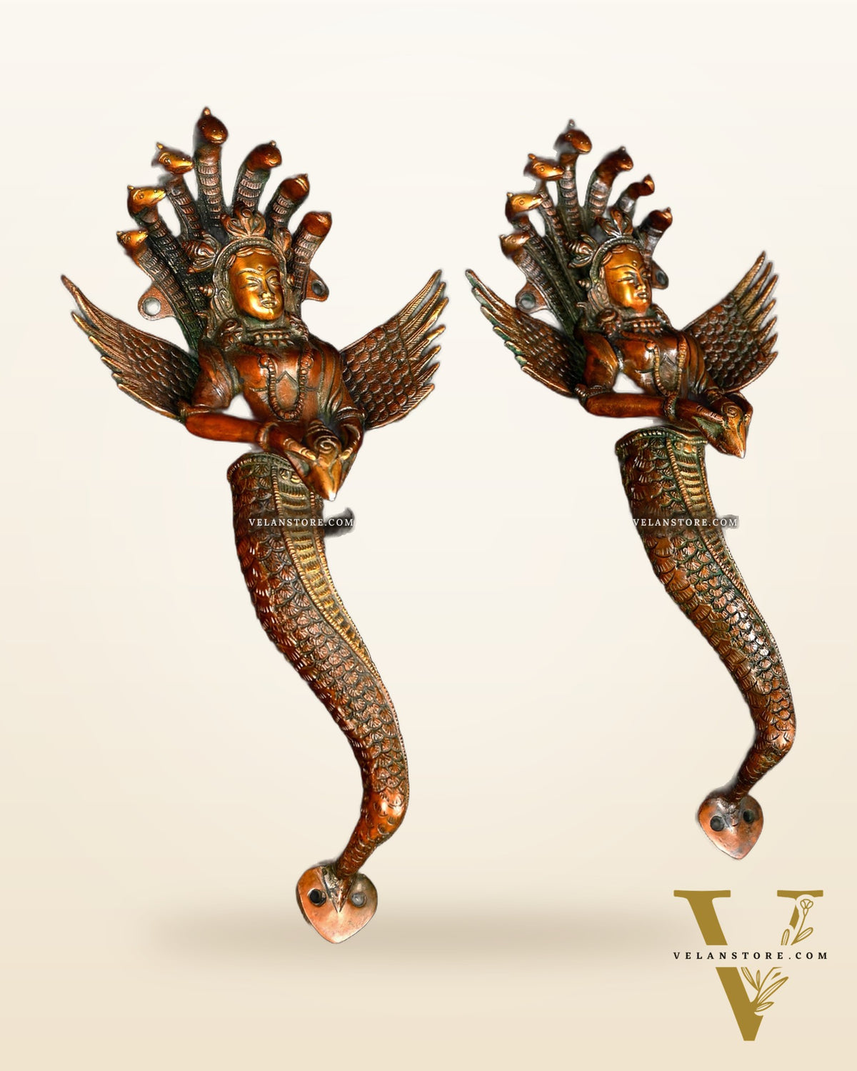 Pure Brass Nagakanya Door Handles Pair – 13.5" – Auspicious Design