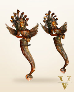 Pure Brass Nagakanya Door Handles Pair – 13.5" – Auspicious Design