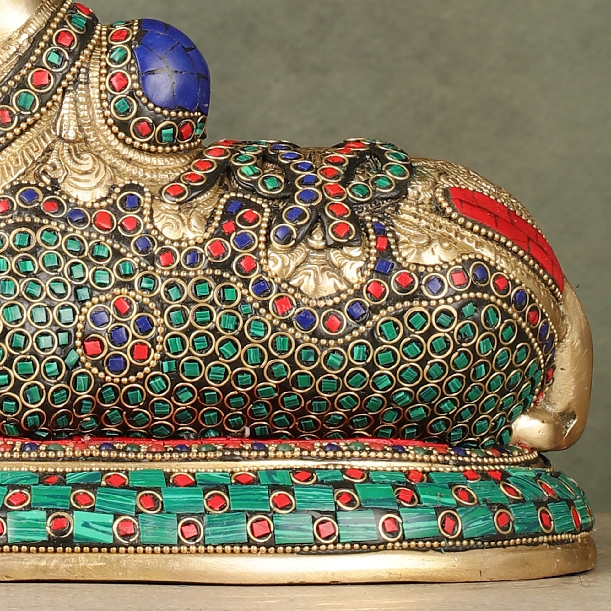 Pure Brass Nandi Bull Idol with Meenakari Work 8"