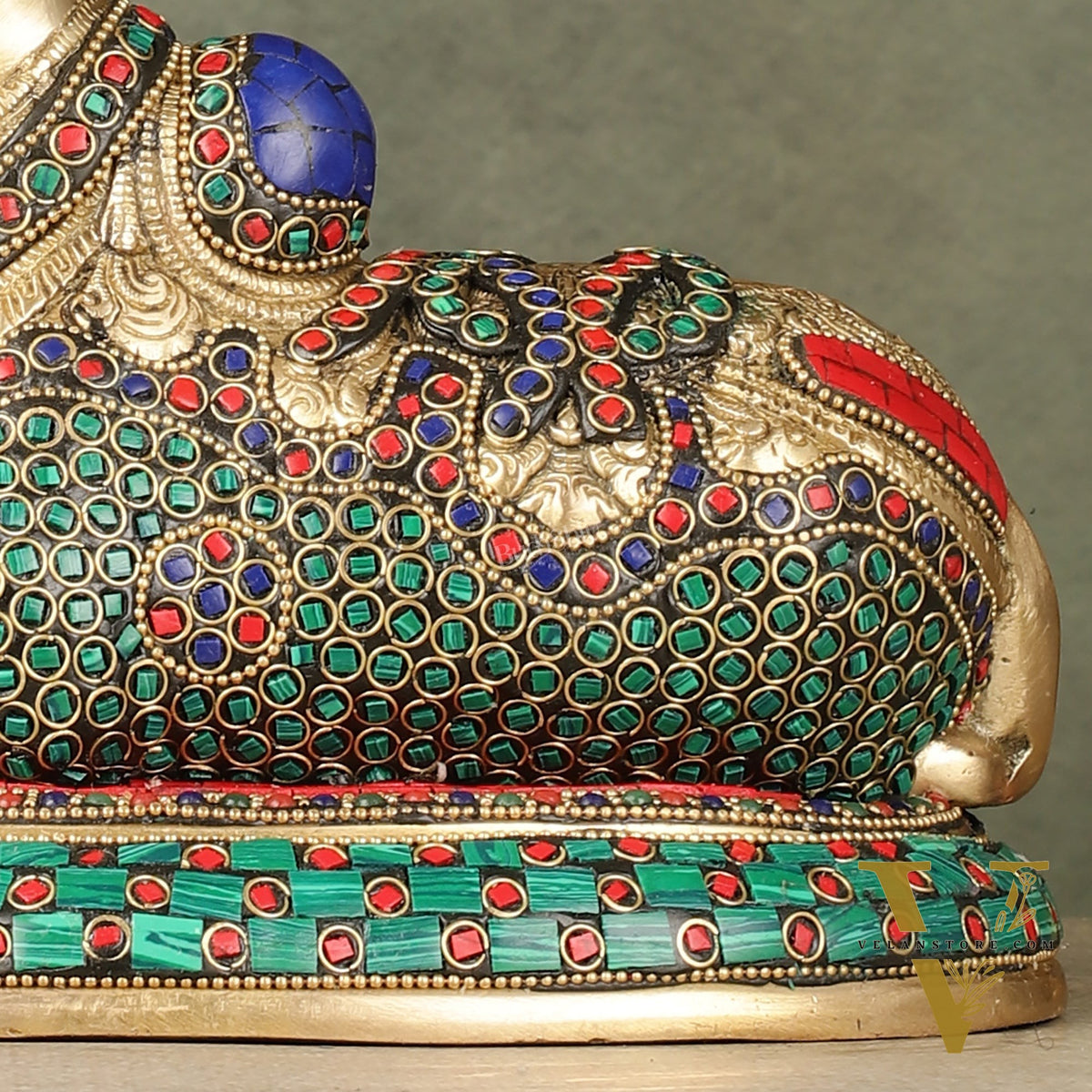 Pure Brass Nandi Bull Idol with Meenakari Work 8"