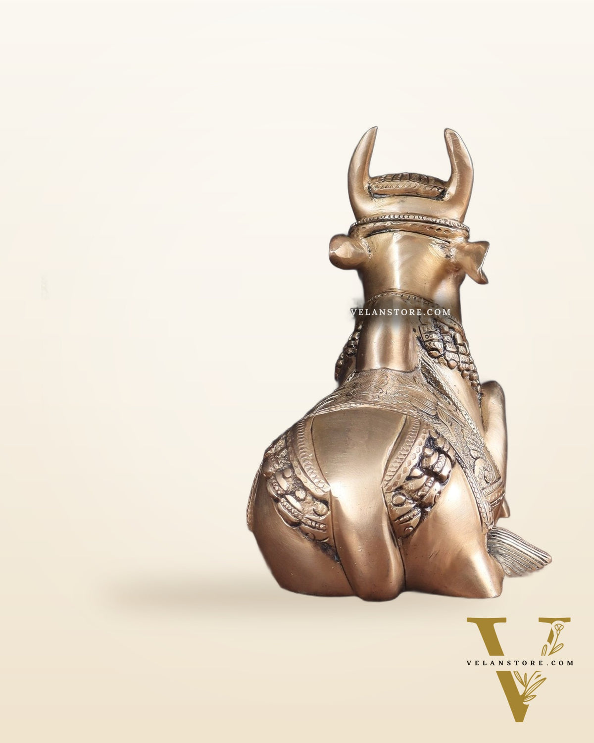 Pure Brass Nandi Bull Statue with Unique Lotus Carvings 10"