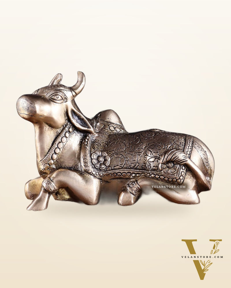 Pure Brass Nandi Idol in Antique Finish – 13 cm (6.7") | Devotional Decor