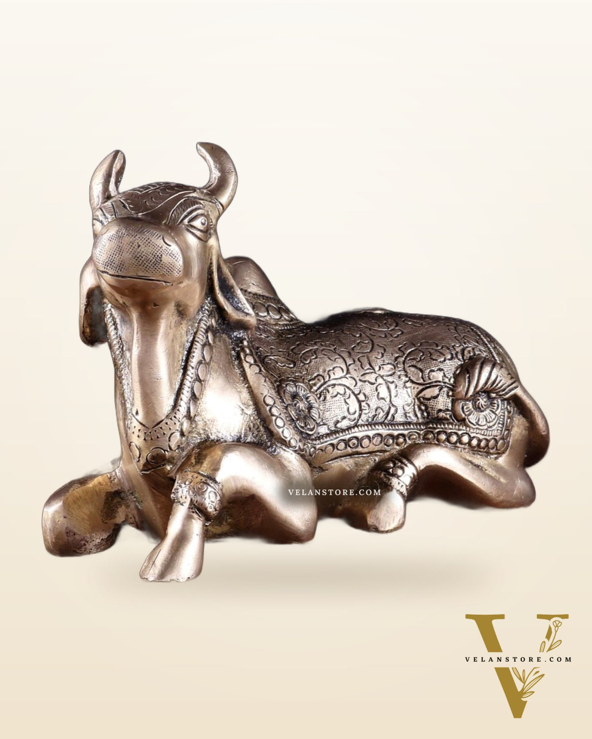 Pure Brass Nandi Idol in Antique Finish – 13 cm (6.7") | Devotional Decor