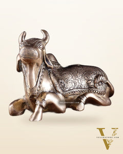 Pure Brass Nandi Idol in Antique Finish – 13 cm (6.7") | Devotional Decor