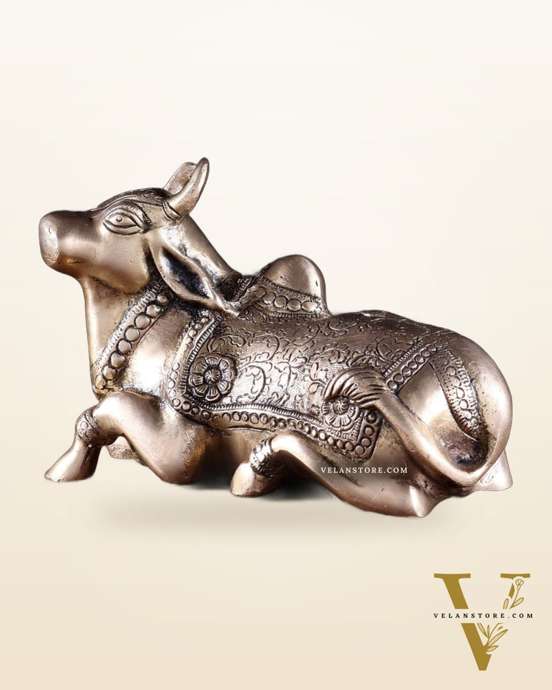 Pure Brass Nandi Idol in Antique Finish – 13 cm (6.7") | Devotional Decor