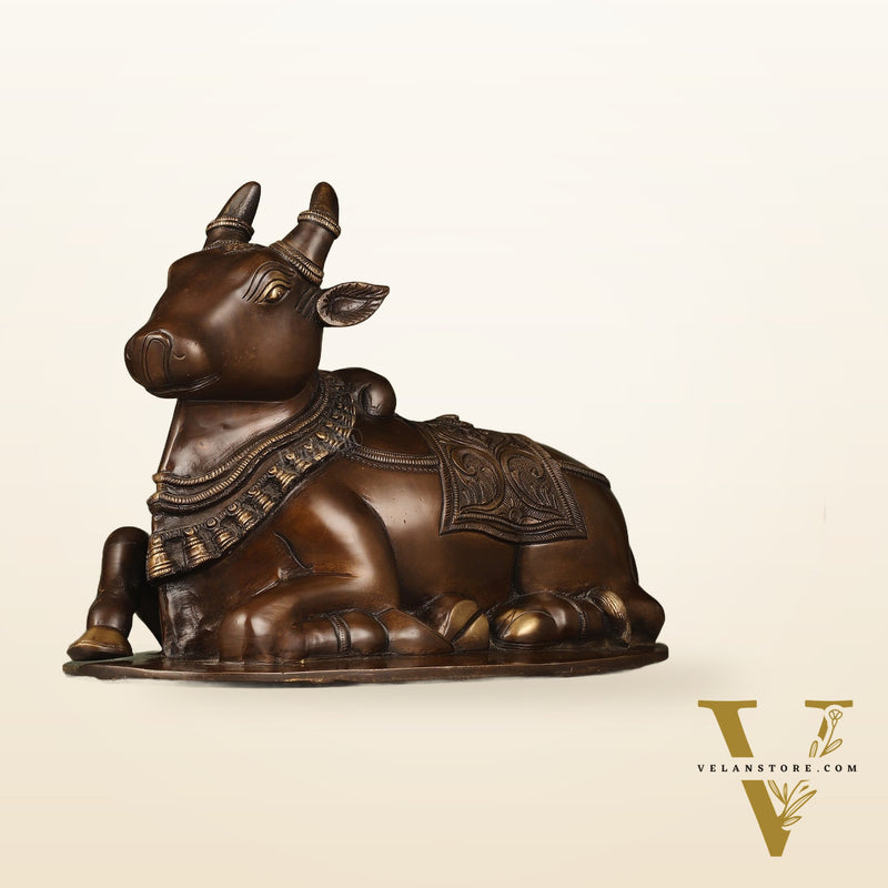Pure Brass Nandi Idol with Antique Finish - 9.5 inch
