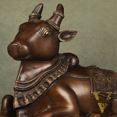Pure Brass Nandi Idol with Antique Finish - 9.5 inch