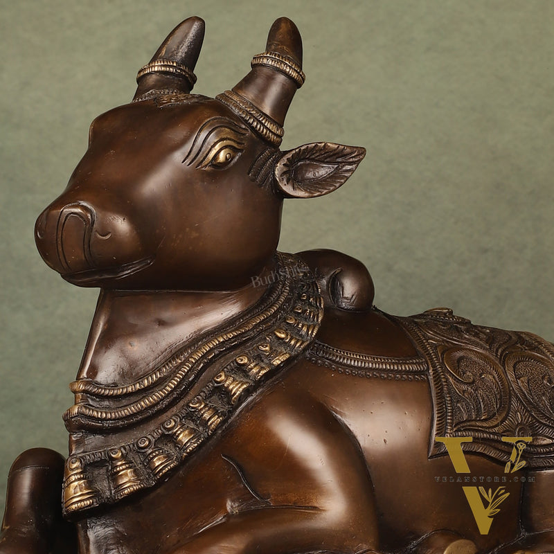 Pure Brass Nandi Idol with Antique Finish - 9.5 inch