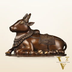 Pure Brass Nandi Idol with Antique Finish - 9.5 inch