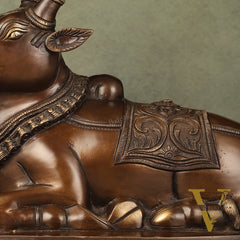 Pure Brass Nandi Idol with Antique Finish - 9.5 inch