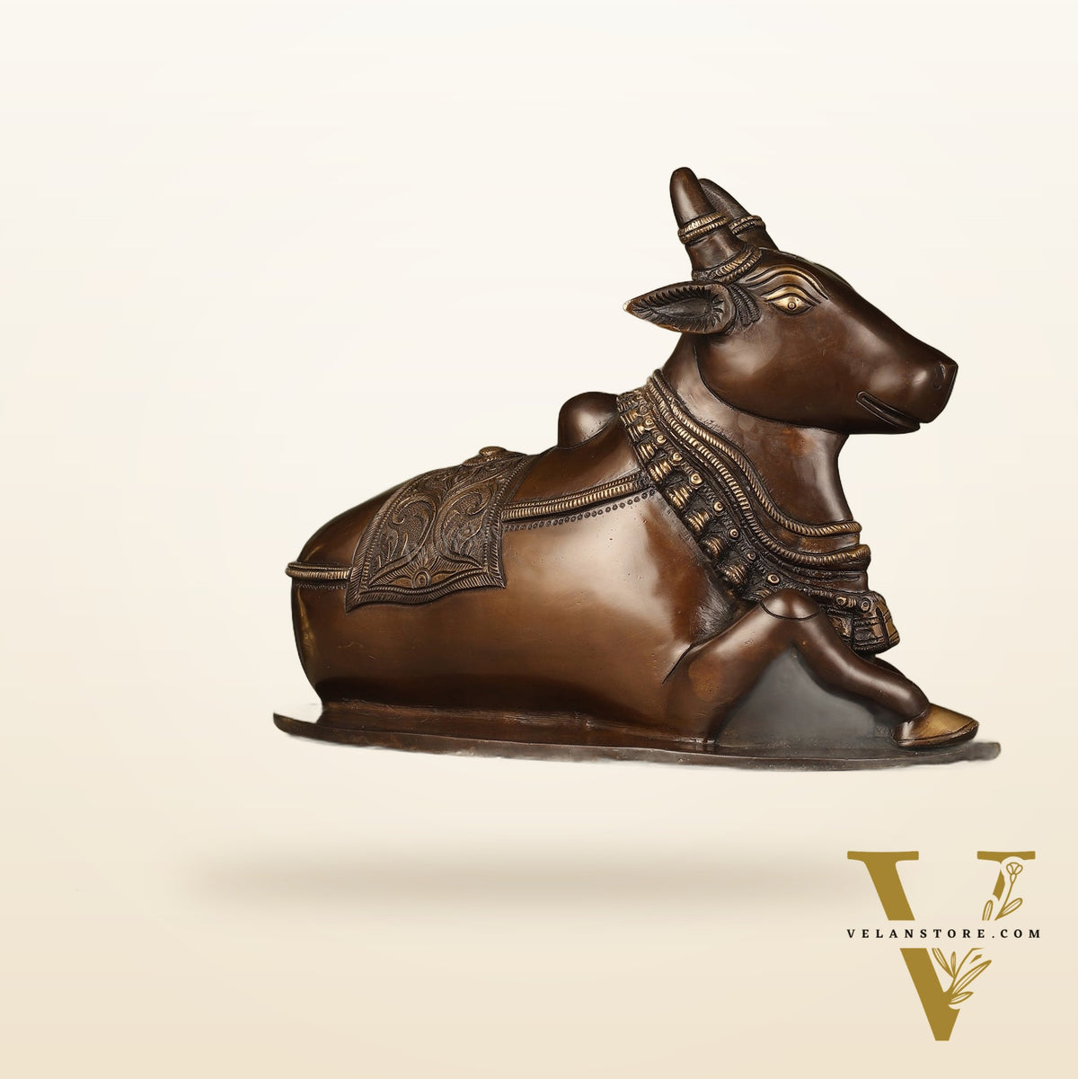 Pure Brass Nandi Idol with Antique Finish - 9.5 inch