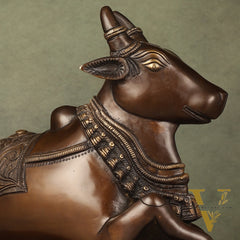 Pure Brass Nandi Idol with Antique Finish - 9.5 inch