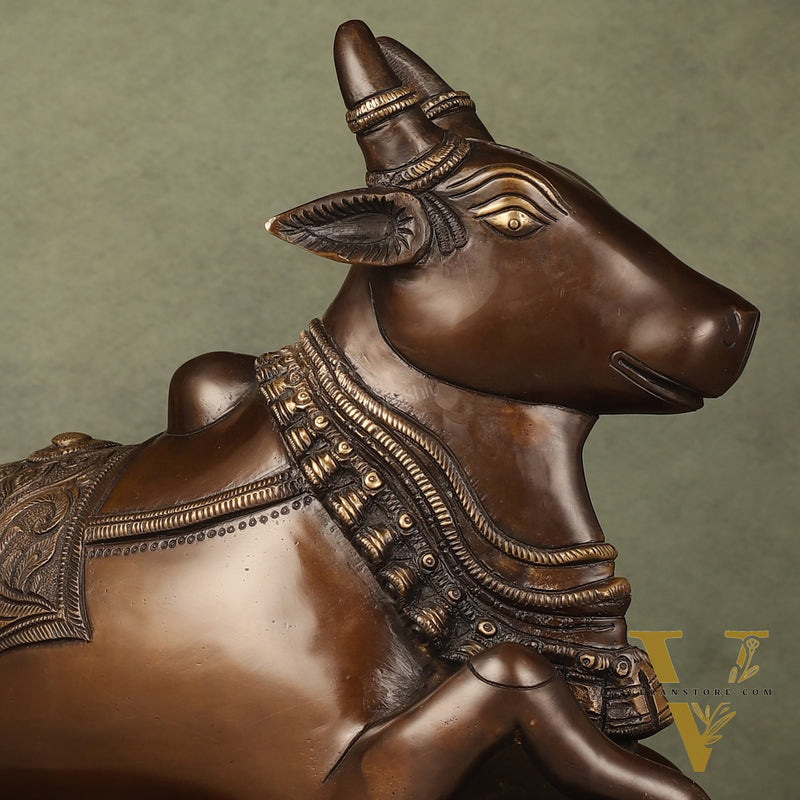 Pure Brass Nandi Idol with Antique Finish - 9.5 inch