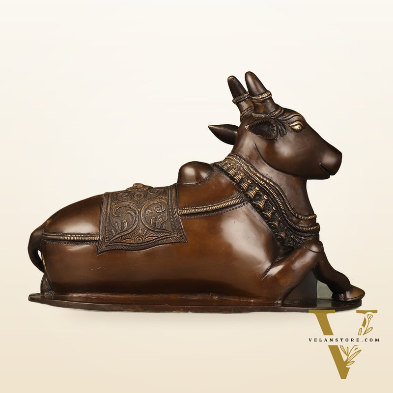 Pure Brass Nandi Idol with Antique Finish - 9.5 inch