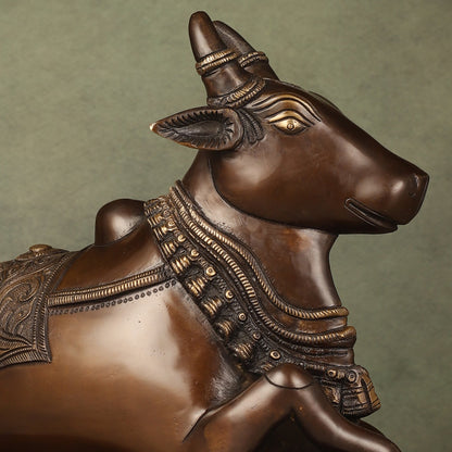 Pure Brass Nandi Idol with Antique Finish - 9.5 inch