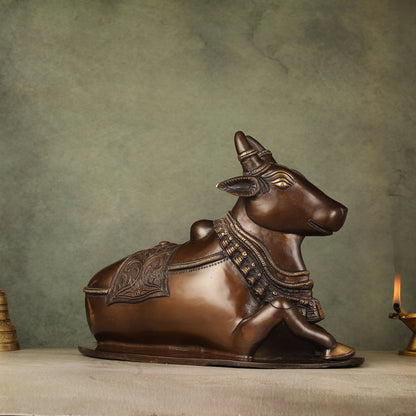 Pure Brass Nandi Idol with Antique Finish - 9.5 inch