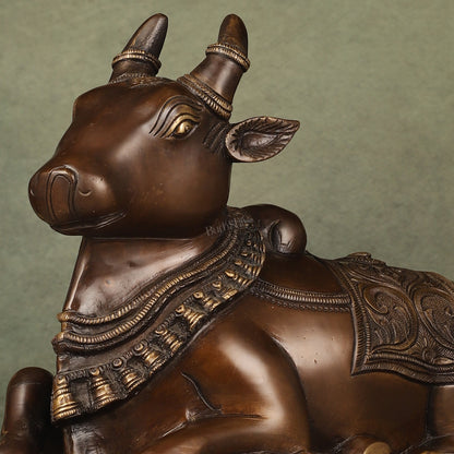 Pure Brass Nandi Idol with Antique Finish - 9.5 inch