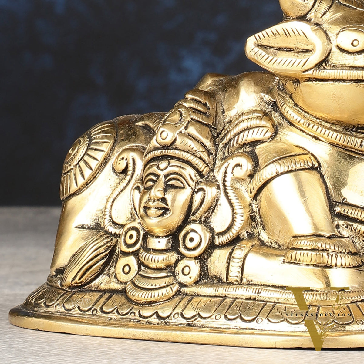 Pure Brass Nandi Idol with Shiv Gauri Carving 6"