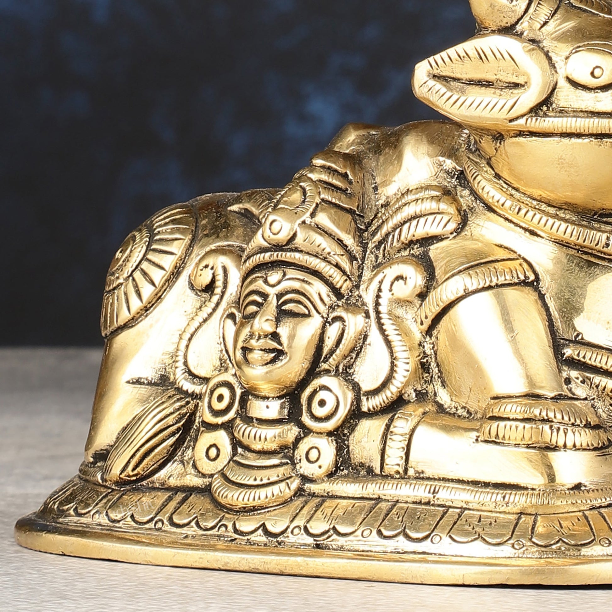 Pure Brass Nandi Idol with Shiv Gauri Carving 6"