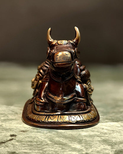 Pure Brass Nandi Idol with Shiv Gauri engraved 6"