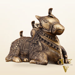 Pure Brass Nandi Statue – Intricately Carved