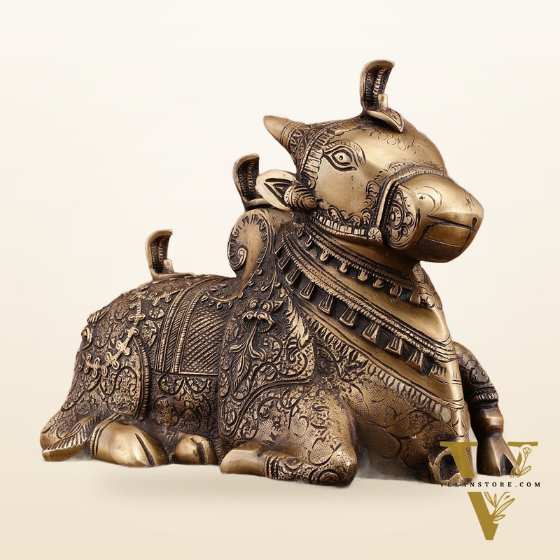 Pure Brass Nandi Statue – Intricately Carved