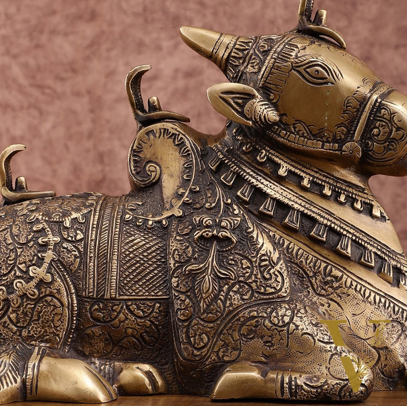 Pure Brass Nandi Statue – Intricately Carved