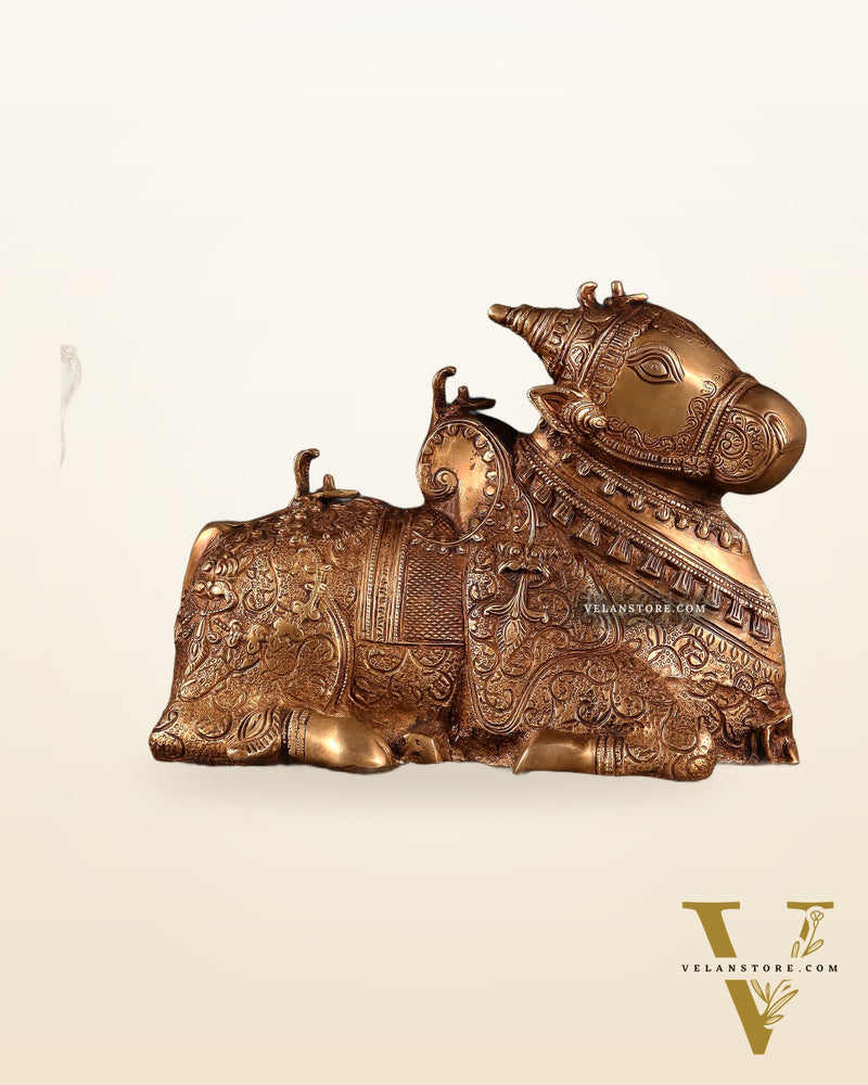 Pure Brass Nandi Statue – Intricately Carved