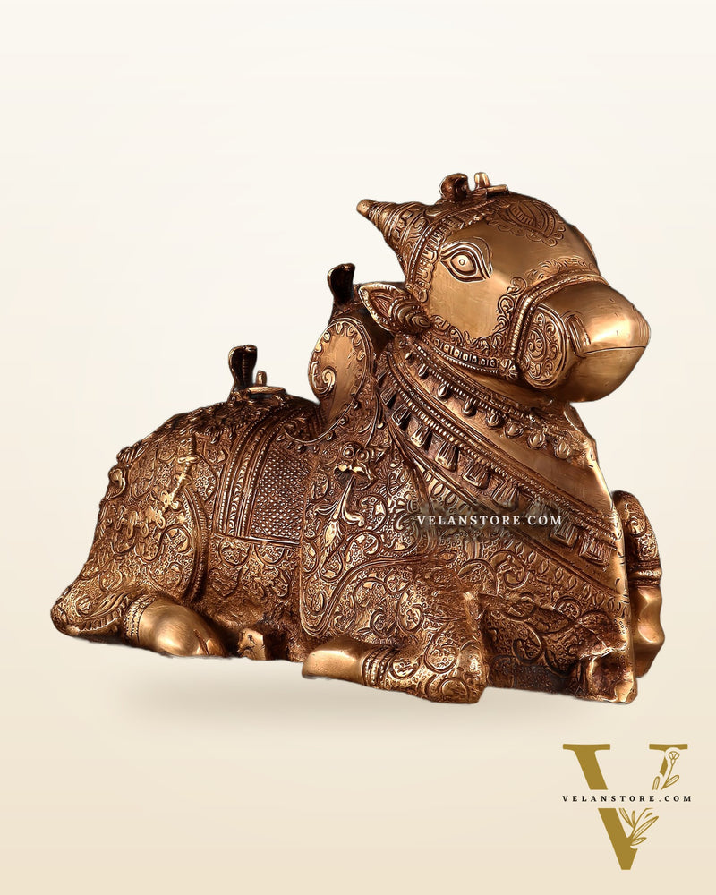 Pure Brass Nandi Statue – Intricately Carved
